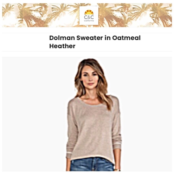 C&C CALIFORNIA Beige Cashmere Blend Lightweight SWEATER CONTRAST TRIM Women’s L - Picture 1 of 9